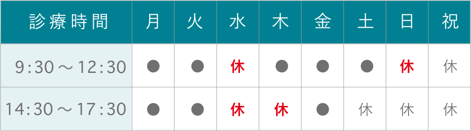 水曜、木曜の午後、日曜も休診になります。